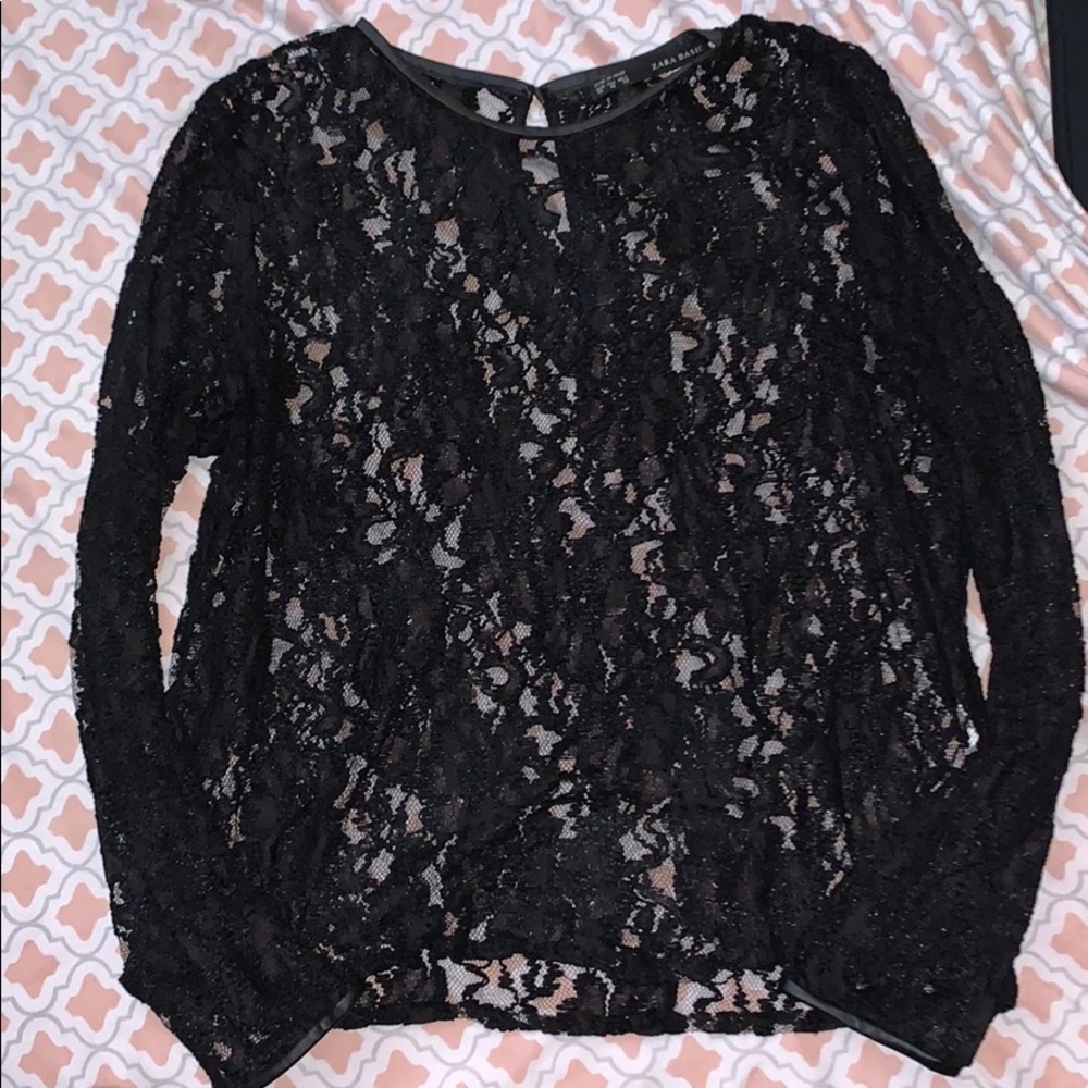 Zara lace shirt with faux leather trim